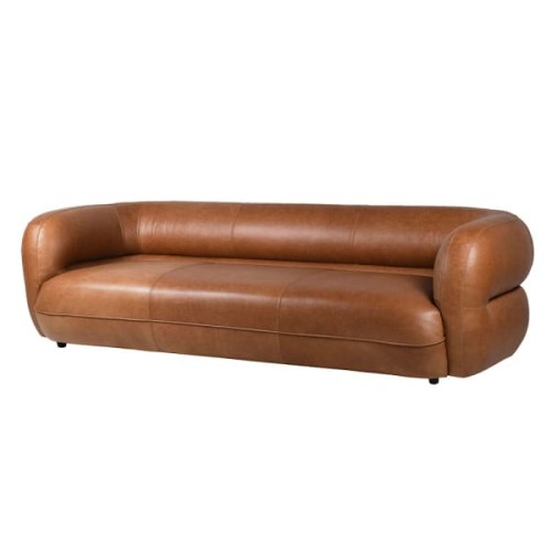 Belgrave Brown Three-Seater Sofa 240 cm – Curved Faux Leather-Effect Sofa