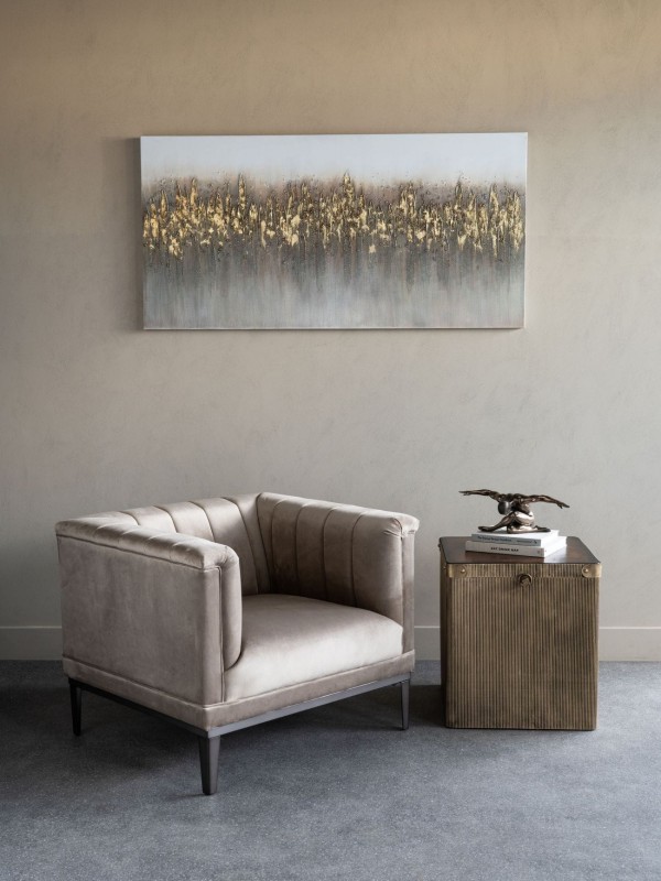 Hunter Side Table with Storage 61cm Gold Metal Embossed Base Wooden Top