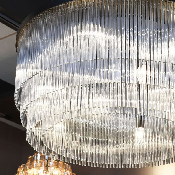 Black Brompton chandelier with clear glass rods