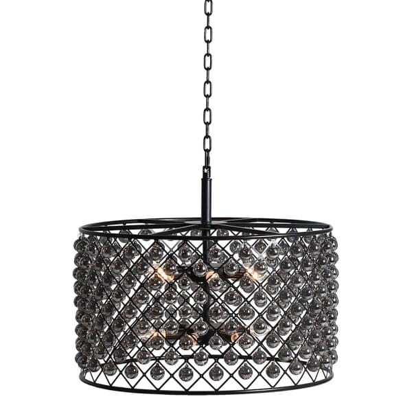 Bremner Round Chandelier 70 cm with Black Frame and Glass Pendants