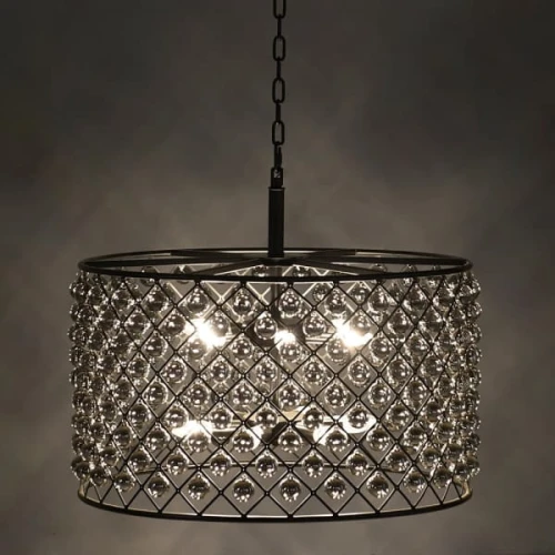Bremner Round Chandelier 70 cm with Black Frame and Glass Pendants