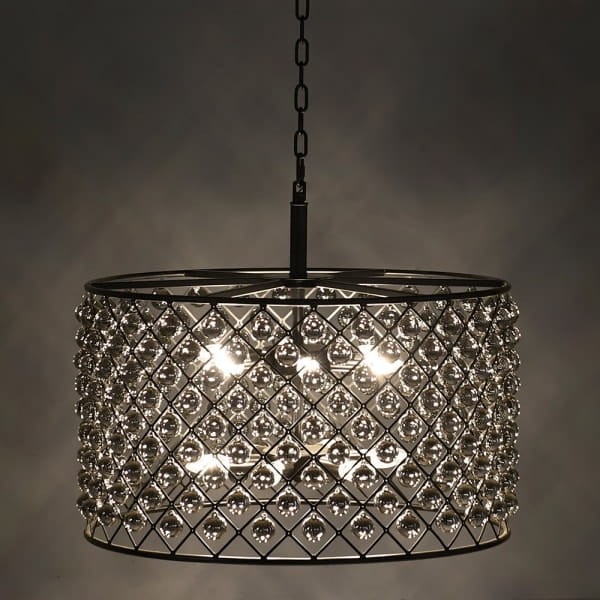 Bremner Round Chandelier 70 cm with Black Frame and Glass Pendants