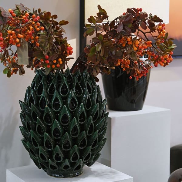 Green Ceramic Vase 35 cm - organic style