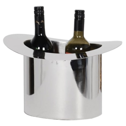 Hat-Shaped Two-Bottle Wine & Champagne Cooler – Silver Steel