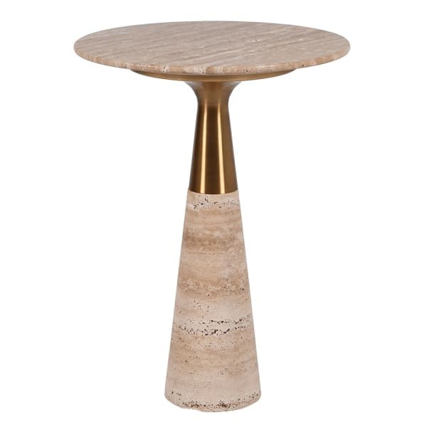 Noel round travertine side table 56cm in natural beige stone