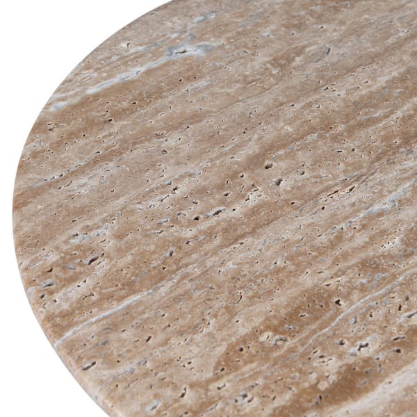 Noel round travertine side table 56cm in natural beige stone
