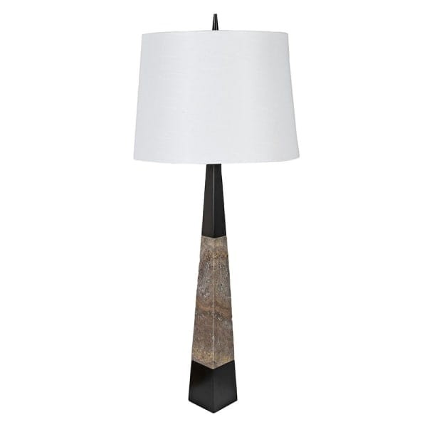 Bromley Black 90cm table lamp with a brown marble base and white shade