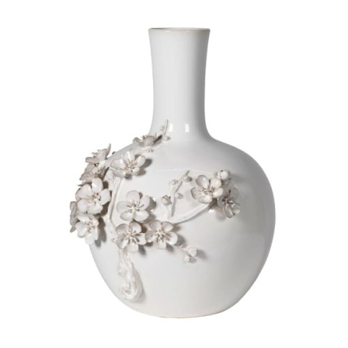Flowers Light Stoneware Vase 30 cm – decorative vase with raised floral detail