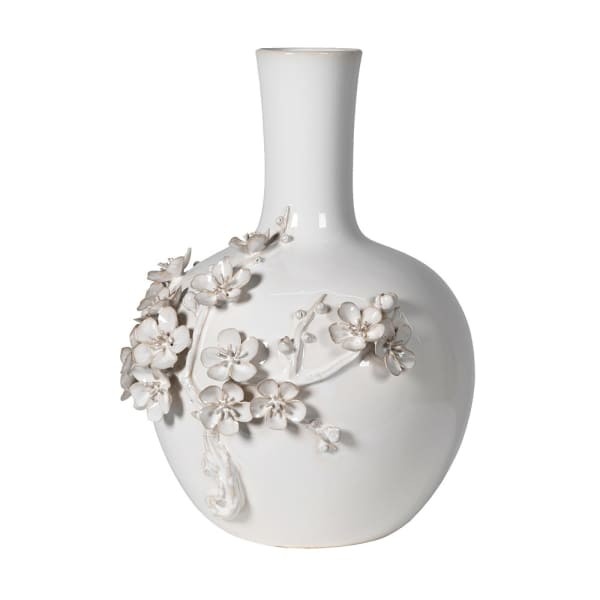Flowers light stoneware vase with raised floral detail