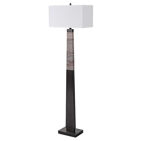 Bromley Black 170 cm Floor Lamp with Conical Marble Base and White Shade