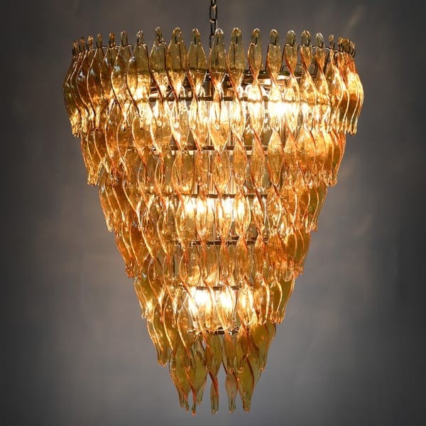 Large amber glass chandelier for dining room