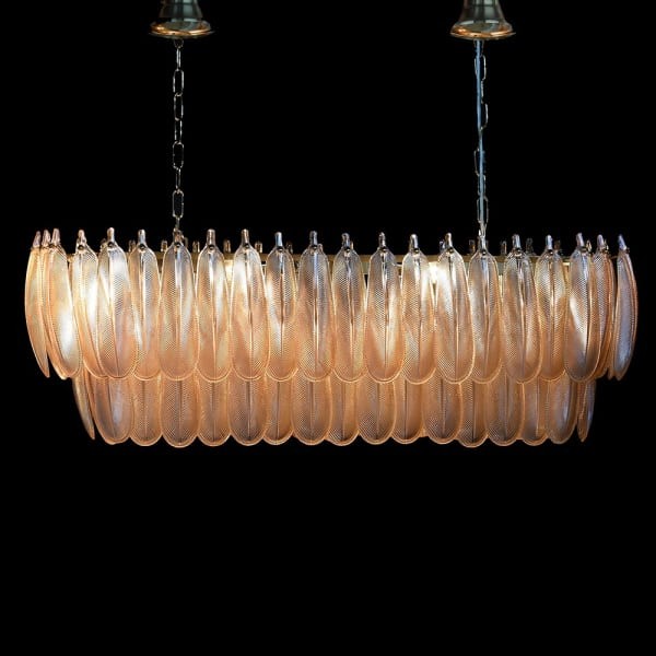 Kensington rectangular chandelier with layered ribbed glass panels