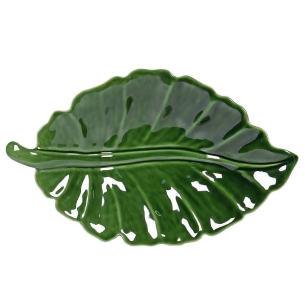 Green leaf-shaped decorative bowl 41 cm long