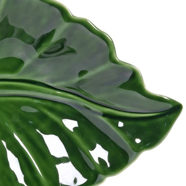Green leaf-shaped decorative bowl 41 cm long