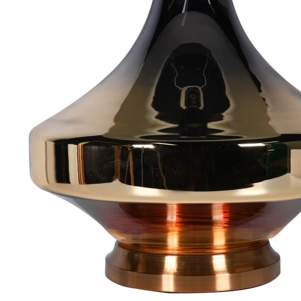 Large gold table lamp with white shade