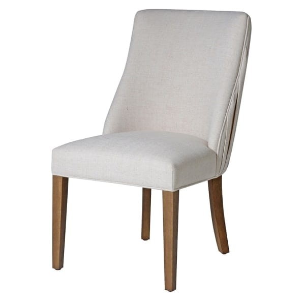 Savile Cream Upholstered Dining Chair with Wooden Legs and Decorative Stitching