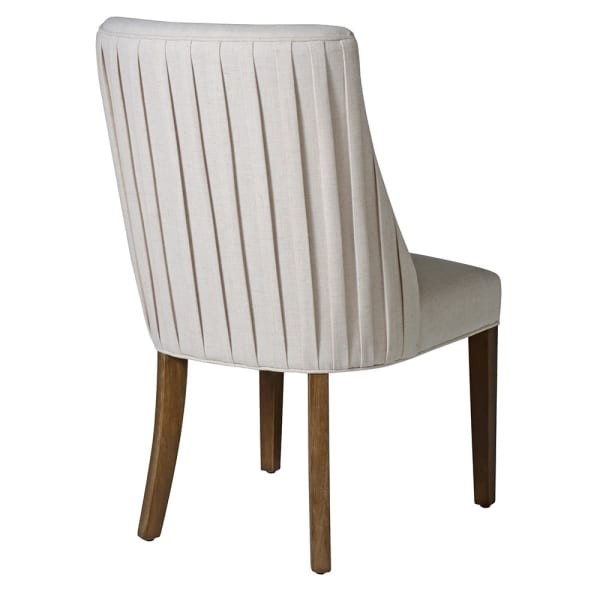 Savile Cream Upholstered Dining Chair with Wooden Legs and Decorative Stitching