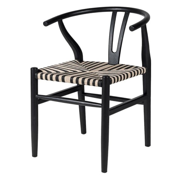 Wishbone Black and White Dining Chair with Wooden Frame and Decorative Seat – 79 cm