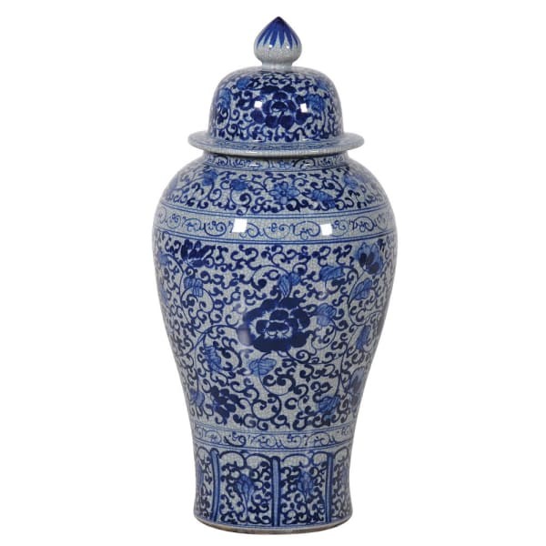 Halkin Blue and White Porcelain Ginger Jar with Crackle Effect 73 cm