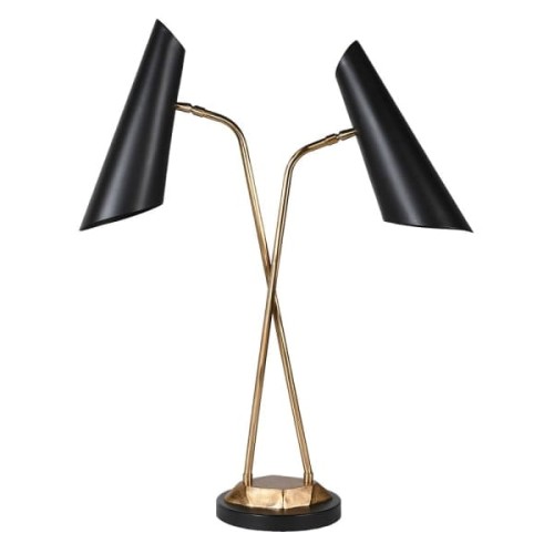 Halycon Black Double-Shade Desk Lamp 80cm – Black & Brass