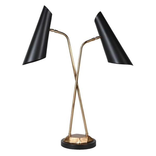 Halycon Black 80cm desk lamp with two black metal shades