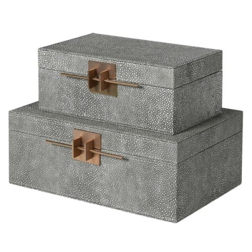 Telcon Grey Decorative Storage Boxes – Set of 2 with Gold Details