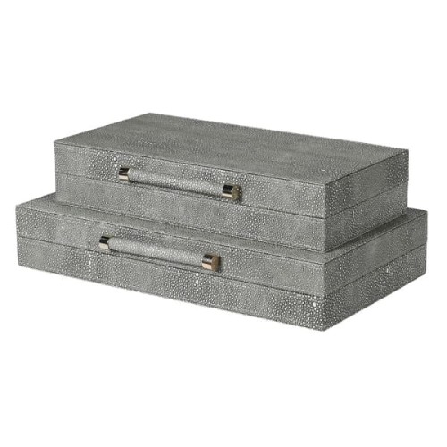 Chelsea Grey Faux Leather Decorative Box Set with Gold Detailing