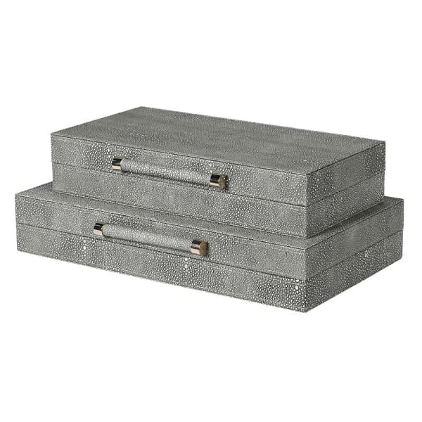 Grey decorative storage boxes Chelsea Grey with gold handles set of 2