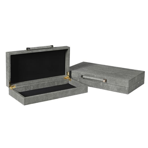 Chelsea Grey Faux Leather Decorative Box Set with Gold Detailing