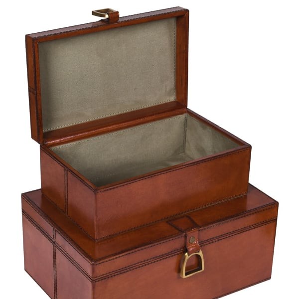 Set of three decorative leather boxes for living room or study