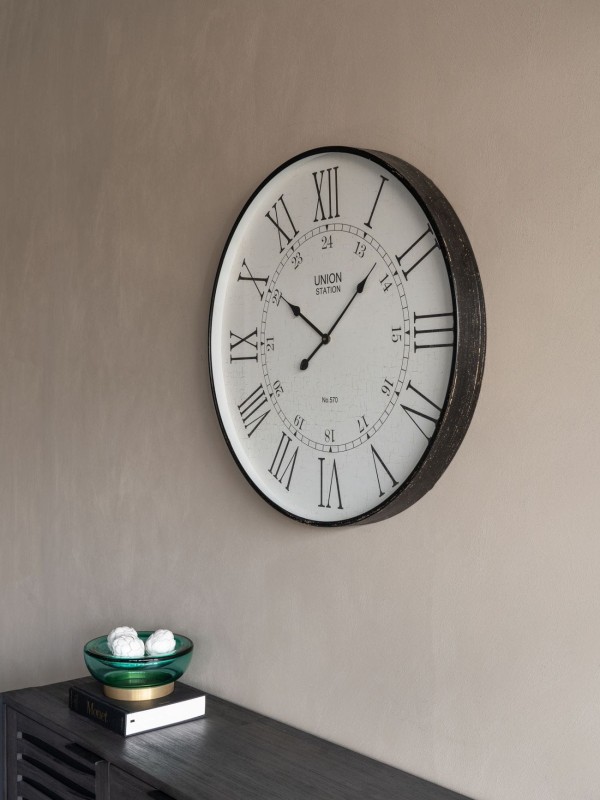 Telcon Round Wall Clock 80 cm glass dial grey frame