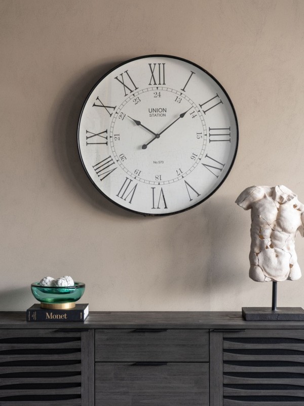 Telcon Round Wall Clock 80 cm glass dial grey frame