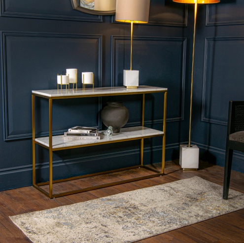 Marble bookcase with gold metal frame