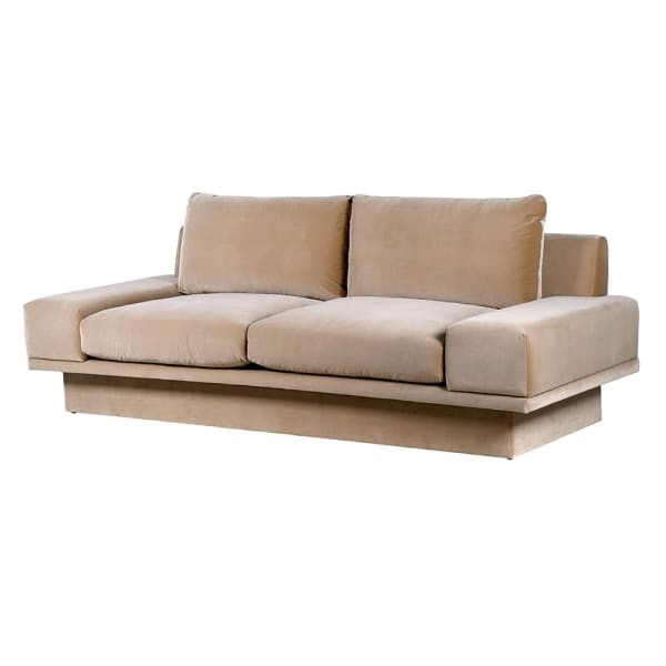 Lyall caramel velvet sofa 240cm with two seat cushions
