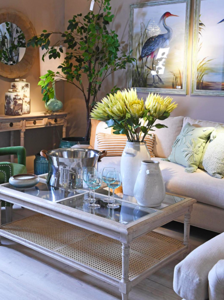 Empire Acacia Wooden Coffee Table with Decorative Rattan Glass Top - 130x80 cm