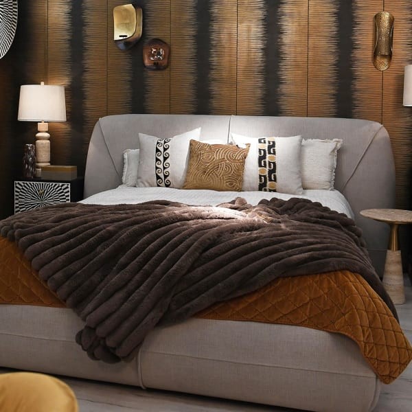 Brown faux fur sofa throw for modern classic living room