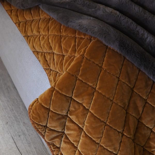 Luxury chocolate brown faux fur throw for elegant bedroom interior