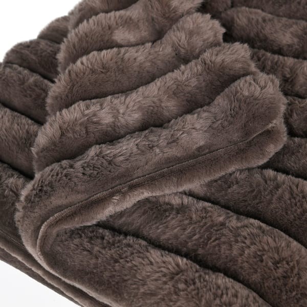 Luxury chocolate brown faux fur throw for elegant bedroom interior