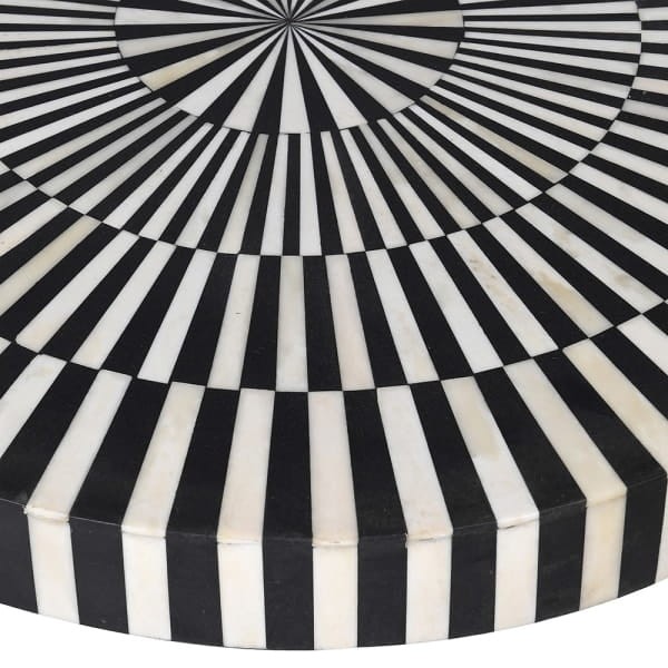 Kinnerton Round Side Table – 55 cm Black and White Striped Bone Inlay with Resin Finish