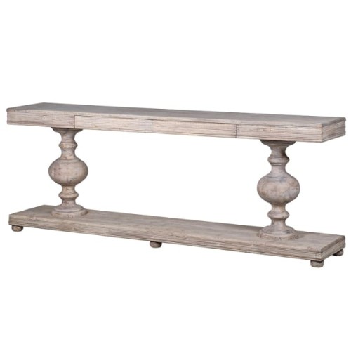 Imperium Round Large Acacia Wood Console Table with Two Drawers, 236 cm