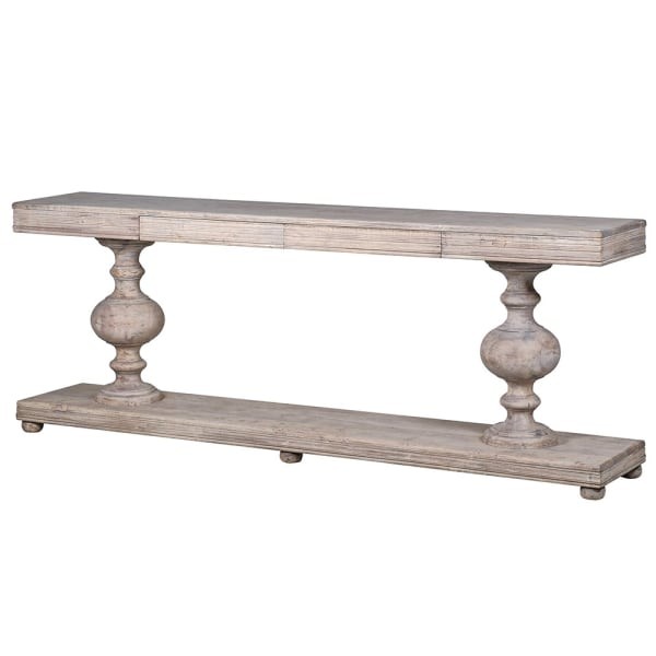 Imperium Round Large Acacia Wood Console Table with Two Drawers, 236 cm
