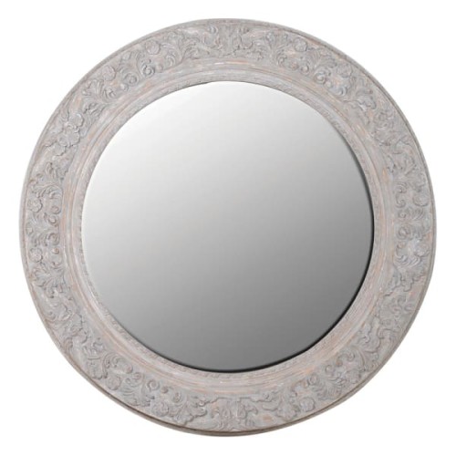 120 cm Round Paulownia Wood-Framed Mirror with Ornate Detailing