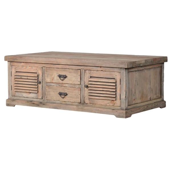 Garda Pine 140 cm Reclaimed Pine Wood Coffee Table with Drawers and Cabinets