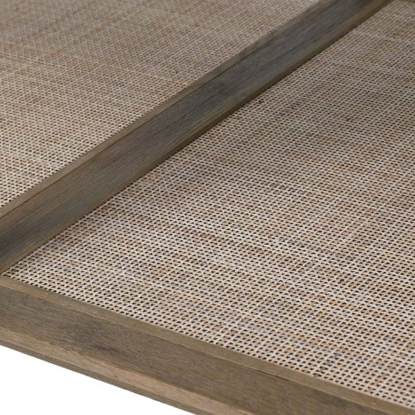 Oak Squares Oak Coffee Table with Glass Top and Woven Rattan Shelf, 150cm