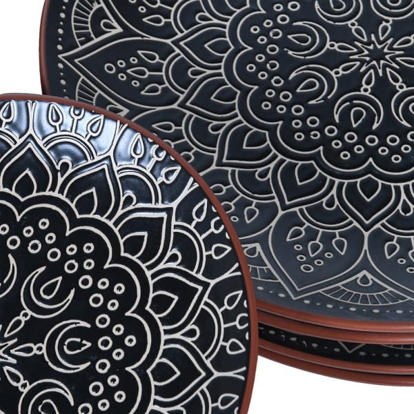 Mandala Dark 12-Piece Stoneware Plates and Bowls Set