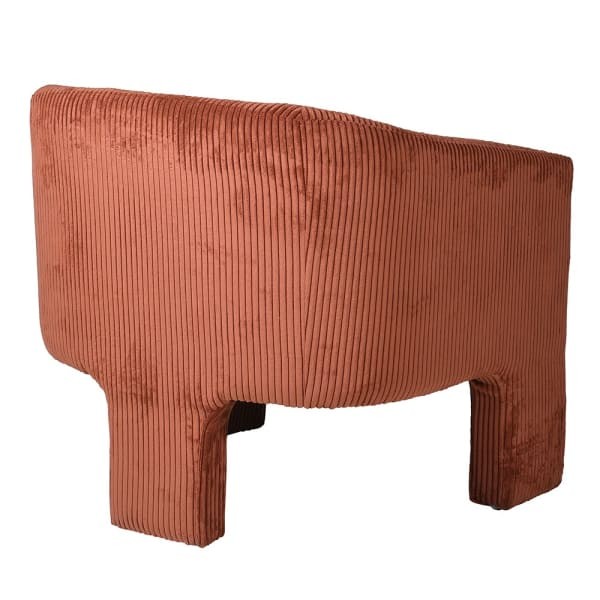 Orange occasional chair with soft upholstery and angled backrest