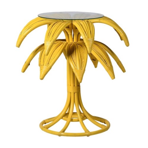 Yellow Palm Side Table 80 cm rattan Glass top