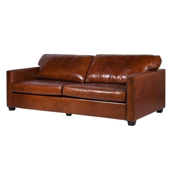 Lyall Brown III Leather Sofa 221 cm – Three-Seater in Natural Brown Leather