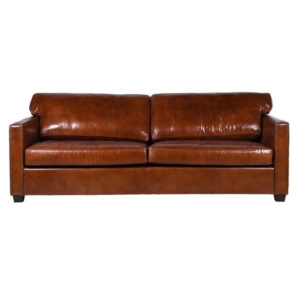 Lyall Brown III Leather Sofa 221 cm – Three-Seater in Natural Brown Leather