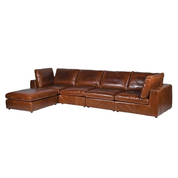Chestnut Brown Corner Sofa – 356 cm, Genuine Leather